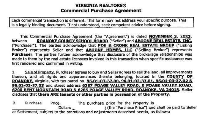 RoCo school purchase agreement with redactions